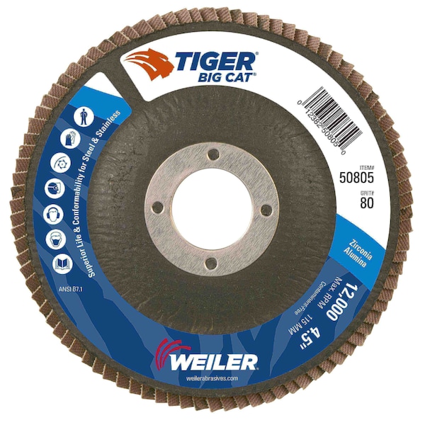 Big Cat CLOSE HIGH DENSITY PREMIUM COATED ABRASIVE FLAP DISC, 4 .5 DIA DISC, 7/8 IN 50805 - main