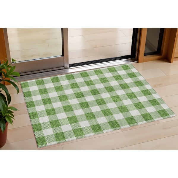 Homeroots 3' X 5' Green And Gray Plaid Washable Indoor Outdoor Area Rug 595385 - main