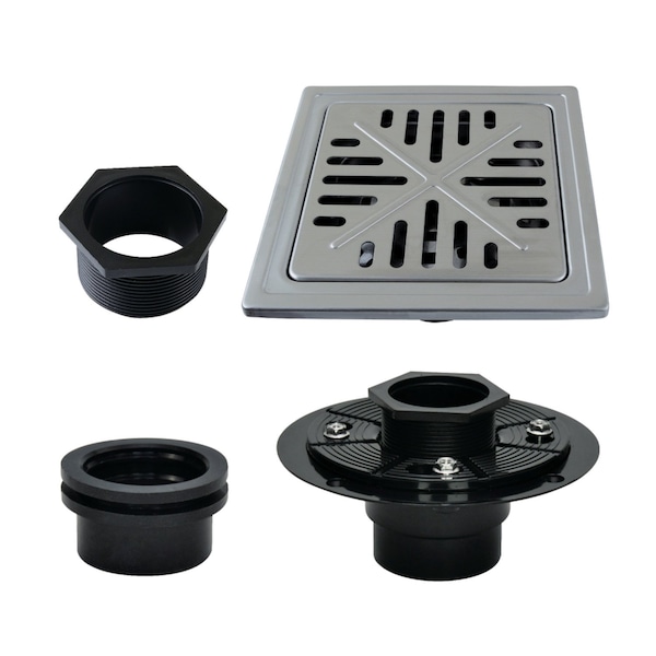 Kingston Brass 6" Stainless Steel Square Grid Shower Drain with Flange, Brushed Stainless Steel BSFK6605SS - main