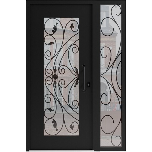 Vdomdoors Aluminum Door Iron 1633 Black Entry Steel Metal Classic Painted 50 x 80 (36+14 x 80)-Left Inswing IRON1633EXD-BLK-W36+14xH80-LH-I - main