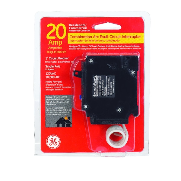 Ge Combination Circuit Breaker, THQL Series, 20A, 1 Pole, 120/240V AC, 10kA at 120/240V AC THQL1120AF2A - main