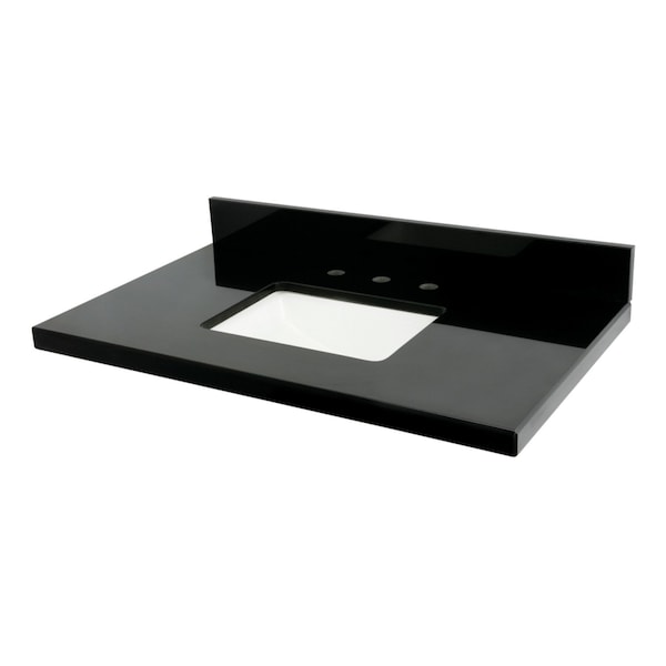 Kingston Brass 36" x 22" Black Granite Vanity Top with Rectangular Sink, 8" Faucet Drillings, Black/White KVPK3622K38SQ - main