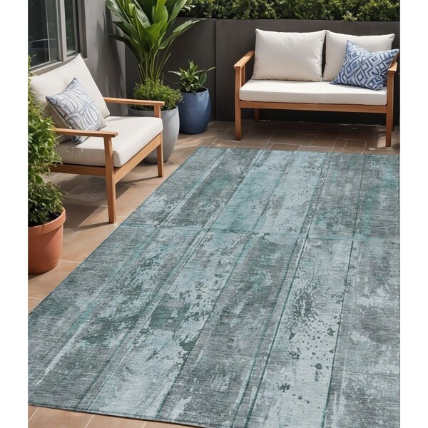 Homeroots 5' X 8' Teal Blue Charcoal And Gray Abstract Washable Indoor Outdoor Area Rug 618782 - main