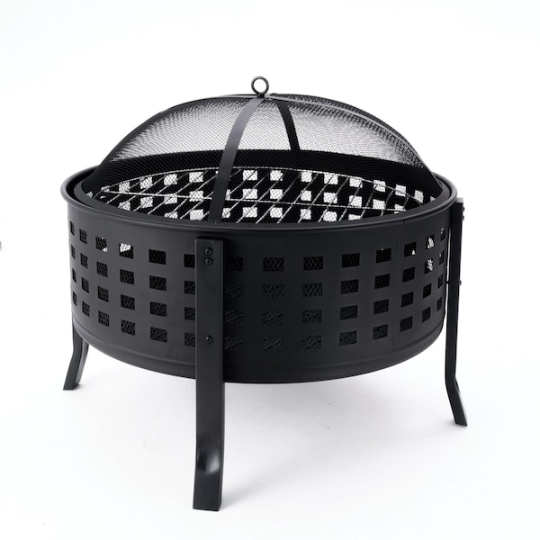 Deko Living 27 Inch Round Outdoor Steel Wood Burning Fire Pit w/ Cooking Grill, Spark Screen COB10514 - main