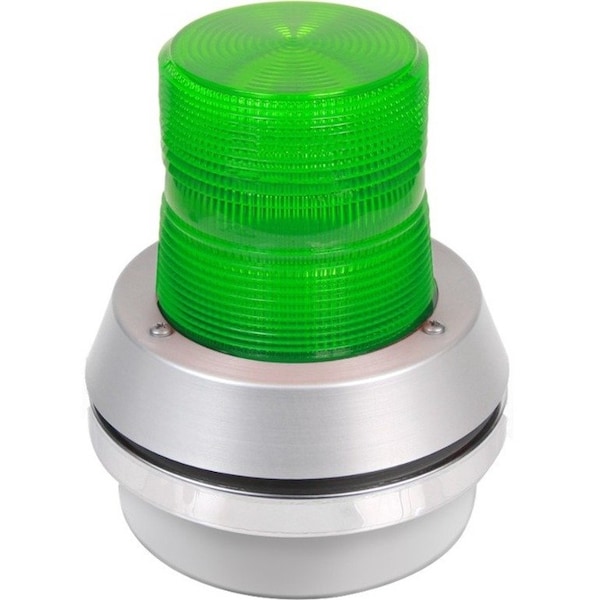 Edwards Signaling Horn Strobe, Horn, Pulse, 24V DC, 85 dB, Cast Aluminum, Green Lens, Gray Housing, Surface Mount 51XBRFG24D - main