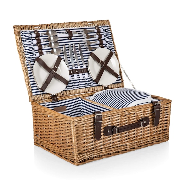 Picnic Time Family Of Brands Belmont Picnic Basket, Navy Blue & White Stripe 123-40-211-000-0 - main