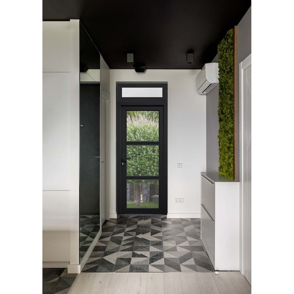 Vdomdoors Front Exterior Prehung FiberGlass Door Clear Glass See-through / Manux 8555 Matte Black Clear Glass MANUX8555EXD-BLK-W36+12 x H80-LH - main