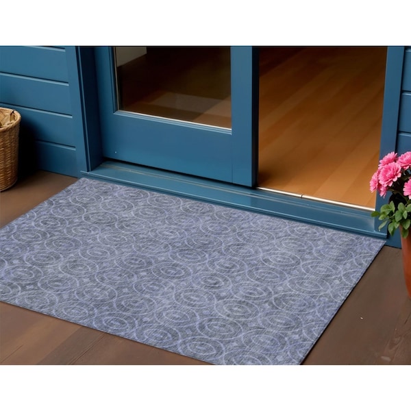 Homeroots 3' X 5' Denim Blue Geometric Washable Indoor Outdoor Area Rug 607476 - main