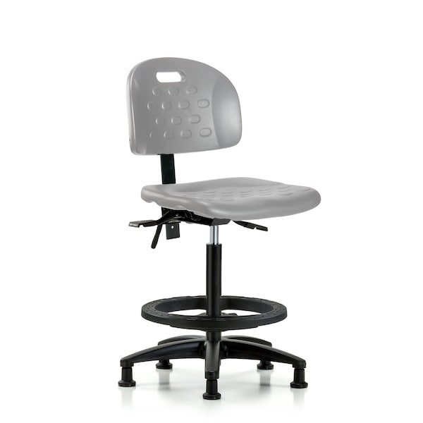 Blue Ridge Ergonomics Poly Chair - High Bench Height with Seat Tilt, Black Foot Ring, & Stationary Glides in Gray Poly HPHBCH-RG-T1-A0-BF-RG-GRY - main