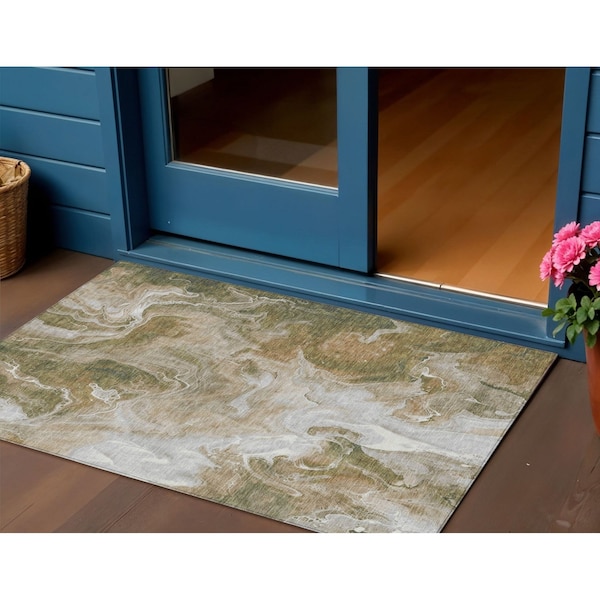 Homeroots 3' X 5' Brown And Ivory Abstract Washable Indoor Outdoor Area Rug 617788 - main