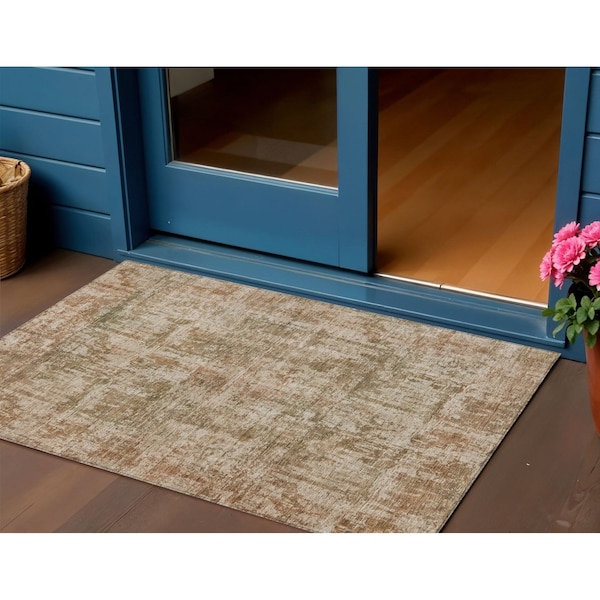 Homeroots 3' X 5' Beige And Copper Abstract Washable Indoor Outdoor Area Rug 615434 - main
