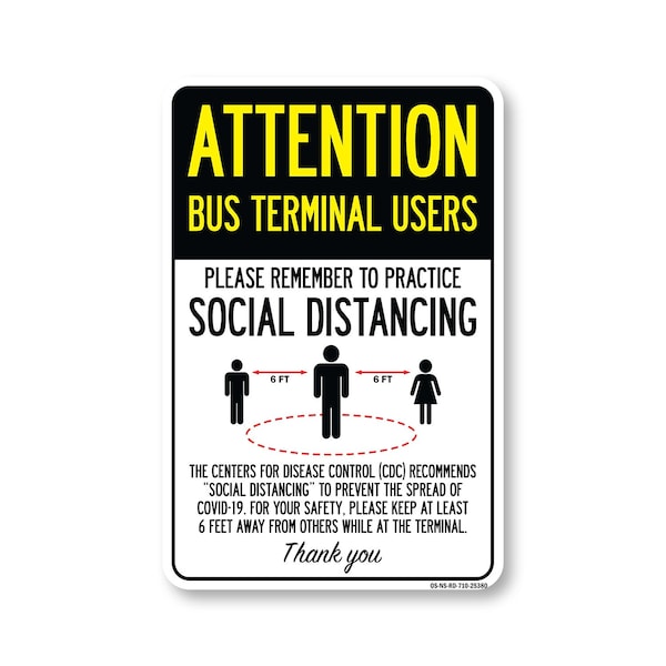 Signmission PSA Bus Terminal Users Practice Social Distancing 10in X 7in Wall Graphic, OS-NS-RD-710-25380 OS-NS-RD-710-25380 - main