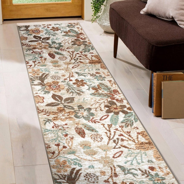 World Rug Gallery Garden Floral Runner Rug 2 ft 3 in x 8 ft Beige WR147BEIGE2X8 - main