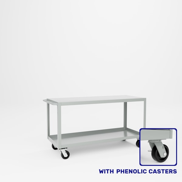 Pucel Heavy Duty Shop Truck, 60 in W x 24 in D x 33.5 in H, Two Shelves, Push Handle, Light Blue 2460-DT-2P - main