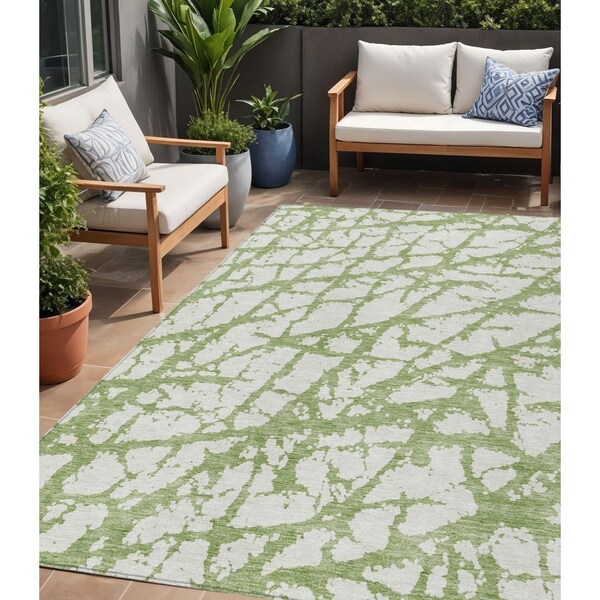 Homeroots 5' X 8' Green And Ivory Abstract Washable Indoor Outdoor Area Rug 614342 - main