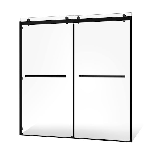 Fab Glass And Mirror Frameless Double Sliding Shower Door Portofino Series Adjustable 56-60in Width x 79in Height SHPR60X79MB - main