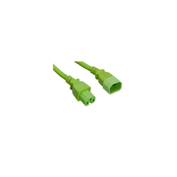 Cable Wholesale High Temperature Power Cord, C14 to C15, 14AWG, 15 Amp / 250 Volt, UL SJT, Green, 3 foot 10W2-07103GN - main