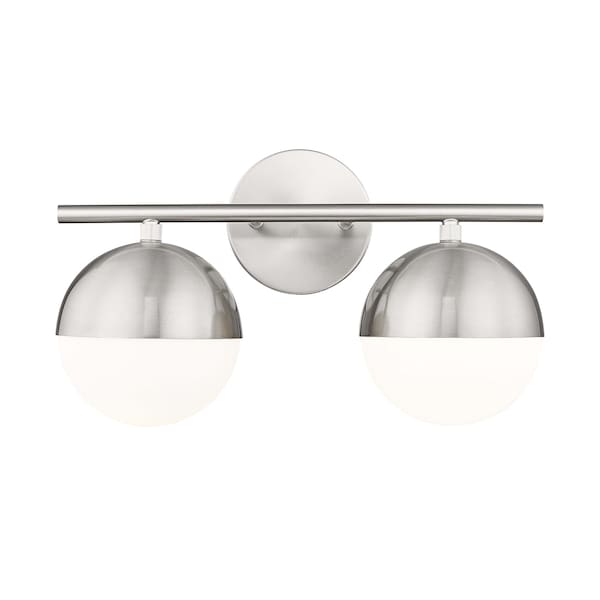 Z-Lite Realm Sphere 2 Light Vanity, Brushed Nickel/Matte Opal, 16 In W x 9.75 In H 7517-2V-BN - main