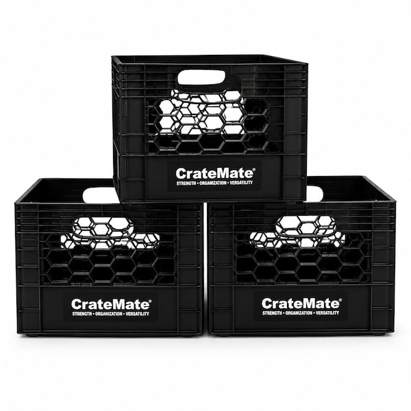 Cratemate Heavy Duty Multi-Purpose Milk Crate Storage, Black, 11 in H, 13 in W, 13 in L, 3 PK MC16QT-BL-3 - main