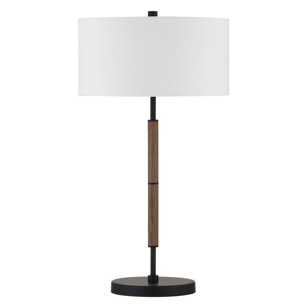 Homeroots 25" Brown and Black Metal Two Light Table Lamp With White Drum Shade 524306 - main