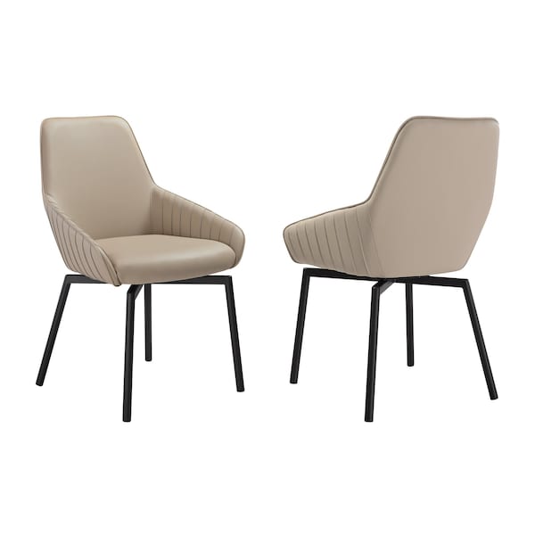 Armen Living Shilo Swivel Upholstered Dining Chair in Champagne Faux Leather with Black Metal Legs - Set of 2 LCSHSICPBLK - main