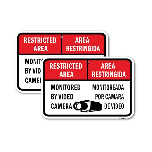 Signmission Restricted Area Monitored By Camera - Area Restrin, 18'' X 24'' 2 Signs, Heavy Gauge Aluminum, 2PK A-1824-2PACK-24761 - main