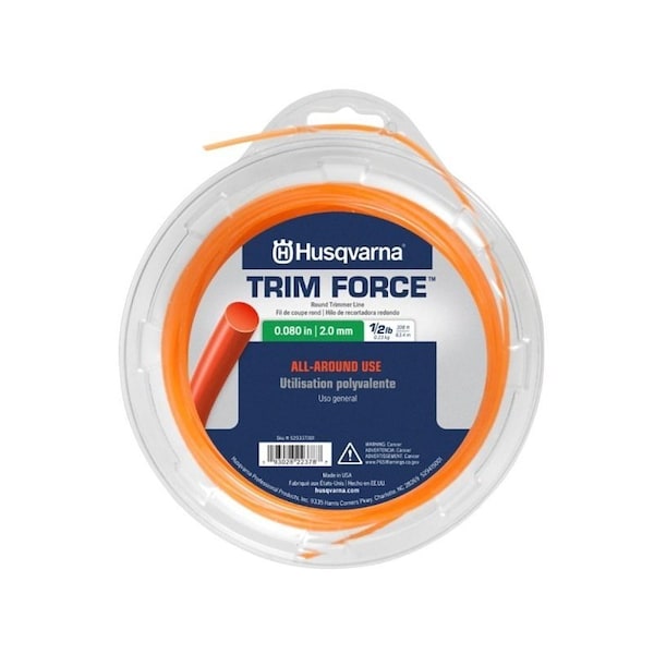 Husqvarna Round Trimmer Line, 0.08 in Dia, 208 ft L, Polymer, Orange 529337001 - main