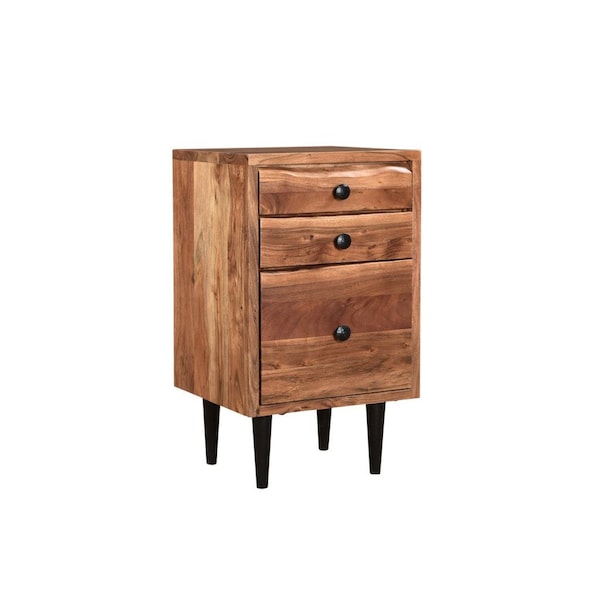 Homeroots 30" Brown Solid Wood Three Drawer Live Edge Filing Cabinet 522097 - main