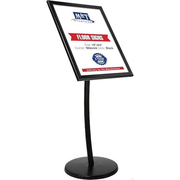 M&T Displays 18x24 Inch Universal Poster Showboard, Lockable Pedestal Menu Holder Aluminum Black UCUS1B0018X2000 - main