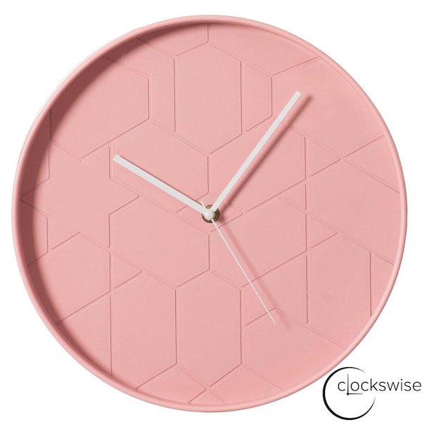 Clockswise 12in Rose Pink Hex Embossed Wall Clock Modern Decorative Round Hanging Design with Geometric Pattern QI004933 - main
