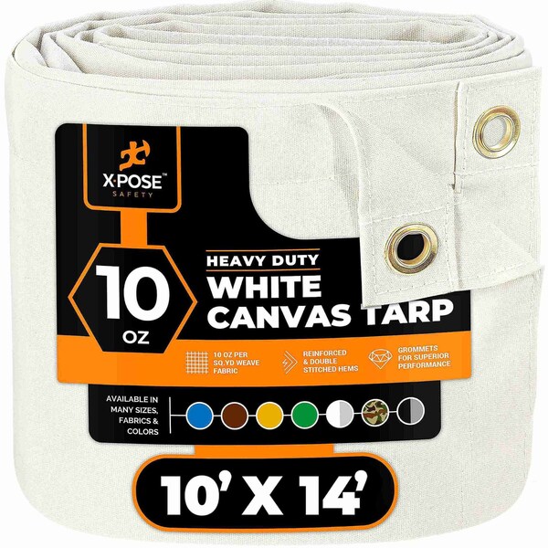 Xpose Safety Tarp, 10 ft X 14 ft, 10 oz, White, Canvas CTW10-1014-X - main