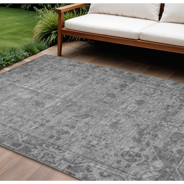Homeroots 10' X 14' Gray Oriental Washable Indoor Outdoor Area Rug 607547 - main