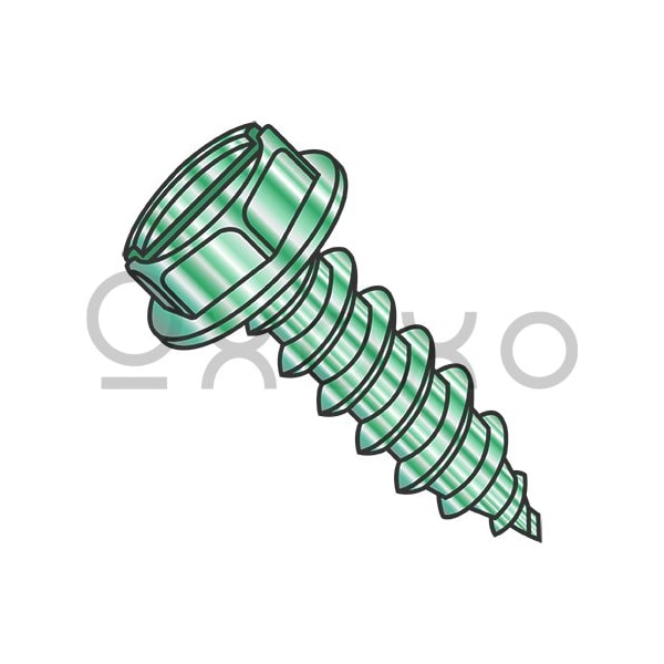 Oxoxo 8-18X3/8 Slot Ind Hex Wash Grounding Self Tapping Screw Type AB Full Thrd Zinc Bake Green, 10000PK 410803 - main