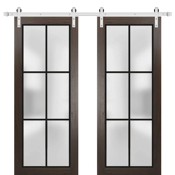 Sartodoors Sturdy Double Barn Door with Frosted Glass Planum 2122 60x96 (2* 30x96) Solid Core Modern Interior PLANUM2122DB-S-CA-60 x 96 (2* 30x96) - main