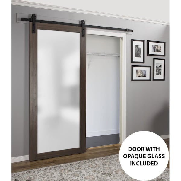 Sartodoors Sturdy Barn Door Frosted Tempered Glass Planum 2102 Black Solid Core Modern Interior PLANUM2102BD-B-CA-18 - main