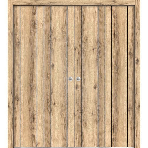 Sartodoors Sliding Closet Double Bi-fold Doors, Planum 0017 Oak and Aluminum Strips, Sturdy Tracks Moldings Tr PLANUM0017DBF-DUB-72 x 80 (4* 18x80) - main