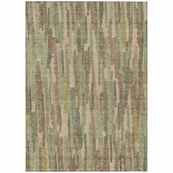 Homeroots 9' X 12' Artichoke Green And Ivory Striped Washable Indoor Outdoor Area Rug 609028 - main