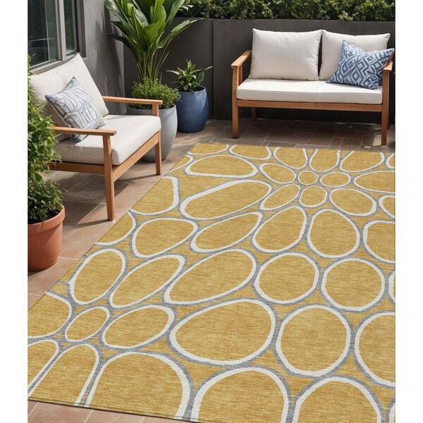 Homeroots 5' X 8' Gold Gray And Ivory Abstract Washable Indoor Outdoor Area Rug 600529 - main