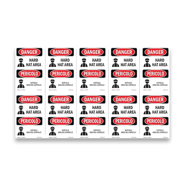 Signmission OSHA Danger Sign, Hard Hat Area Bilingual, 5in X 3.5in Decal, 10PK, OS-DS-D-35-VI-1292-10PK OS-DS-D-35-VI-1292-10PK - main