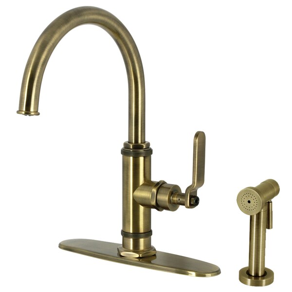 Kingston Brass Single-Handle Kitchen Faucet with Brass Side Sprayer, Antique Brass KS2433KL - main