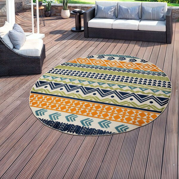 World Rug Gallery Palm Floral Leaves Indoor/Outdoor Area Rug 8 ft Round Multi 5557MULTI8RND - main