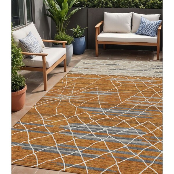 Homeroots 5' X 8' Terra Cotta Beige And Ivory Striped Washable Indoor Outdoor Area Rug 599383 - main