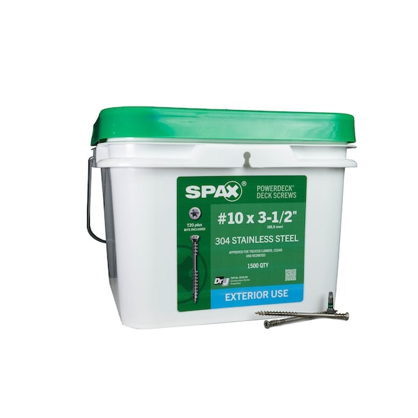 Spax #10 x 3-1/2 in Exterior Stainless Steel Wood Deck Screws Powerdeck Trim Head Bulk Pail, 1500PK 35705008403000 - main