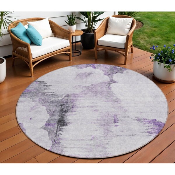 Homeroots 8' Purple Lavender And Gray Round Abstract Washable Indoor Outdoor Area Rug 582676 - main