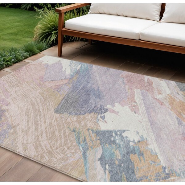 Homeroots 8' X 10' Pink Mauve And Lavender Abstract Washable Indoor Outdoor Area Rug 611225 - main