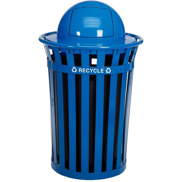 Global Industrial Outdoor Steel Slat Recycling Trash Can, Dome Lid, 36 Gallon, Blue B3178687 - main