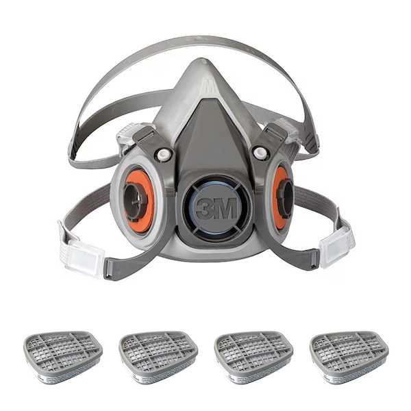 3M Low Maintenance Half Mask Respirator Kit: Includes 4 Chemical Cartridges, Acid Gas, White, M 6AD97-3AG78 - main