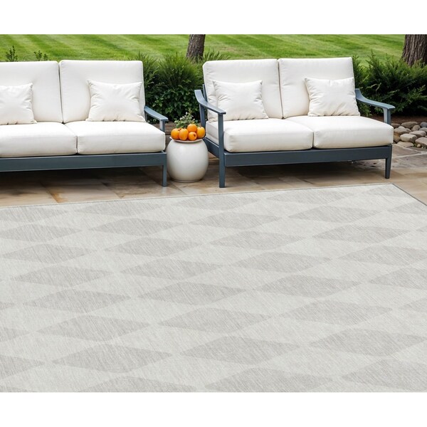 Homeroots 10' X 14' Ivory And Beige Geometric Washable Indoor Outdoor Area Rug 577060 - main