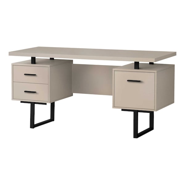 Homeroots 60" Taupe and Black Wood and Metal Sled Computer Desk With Three Drawers 489919 - main