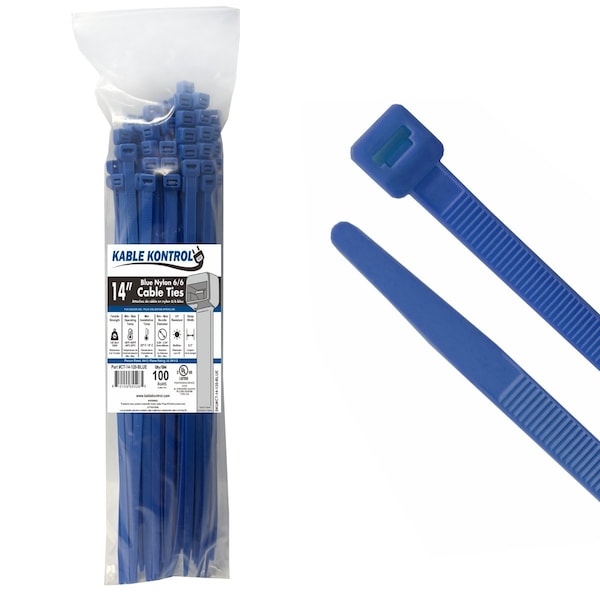 Kable Kontrol Color Cable Zip Ties, 14 in L, Blue, Nylon 6-6, 120 lb Strength, 100 PK CT-14-120-BLUE - main